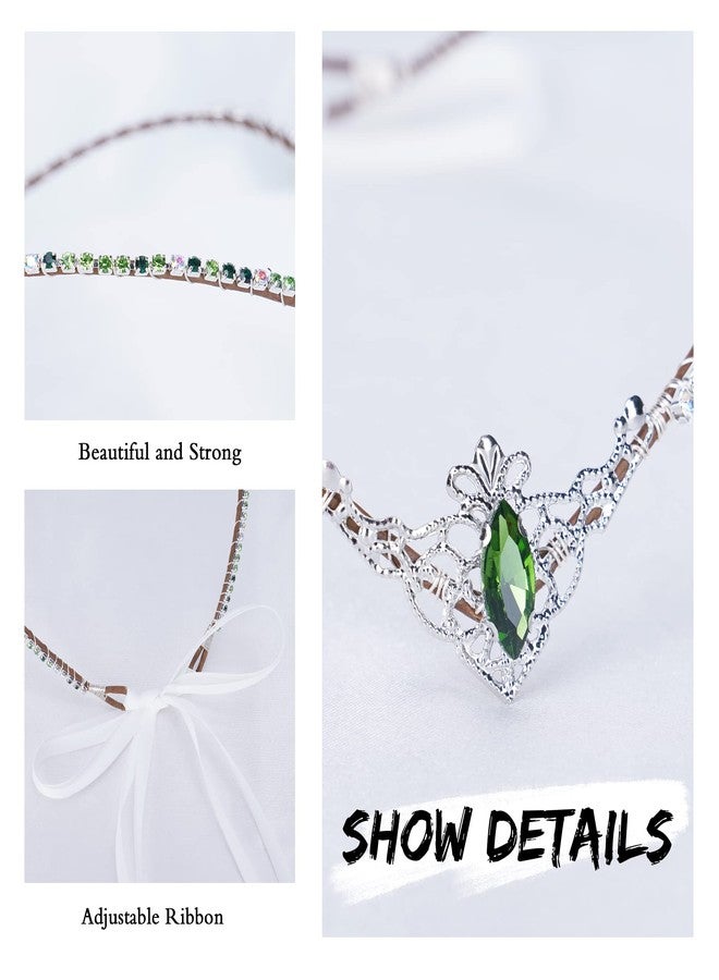 MOSTORY Handmade Green Crystal Tiara for Princess Wedding Rhinestone Fairy Crown Headband for Bridal Shower Woodland Elf Headpiece for Women Queen Bachelorette Party Medieval Fair Proms - Image 4